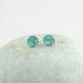 Aqua Quartz 10mm Round Prong Set Stud Earrings, Gold Plated Sterling Silver Earring, Gemstone Earring, Gift For Her, Christmas Gift Earrings